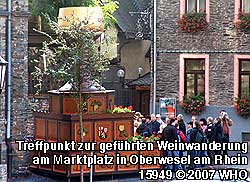 Die Weinwanderungen beginnen, wenn ausreichend Zeit vorhanden ist, schon am gro�en Weinkelch auf dem Marktplatz von Oberwesel am Rhein.