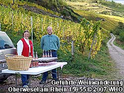 Am Weinberg neben Koblenzer Stra�e 89 und Bahn�bergang angekommen gibt es vor Beginn der Weinwanderung �ber den Rheinburgenweg (zugleich auch Teil vom Oberweseler Oelsbergsteig) die erste Mittelrhein-Weinprobe.