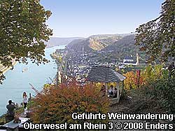 Blick vom G�nderodehaus auf den Sieben-Jungfrauen-Blick im Vordergrund und auf Oberwesel im Mittelrheintal mit der Sch�nburg im Hintergrund.
